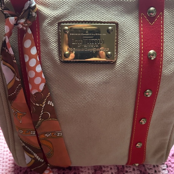 Louis Vuitton Beige and Red Tote Bag
